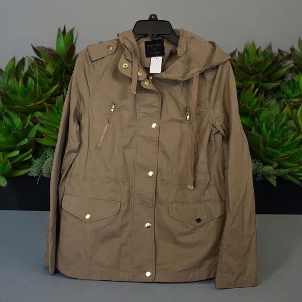 Love Tree drawstring hooded khaki Tan Jacket With souvenir UC On Back Women’s S